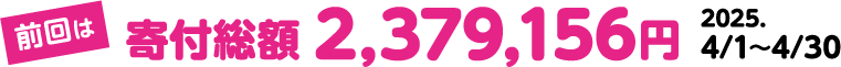 前回は寄付総額 2,379,156円 2025.4/1〜4/30